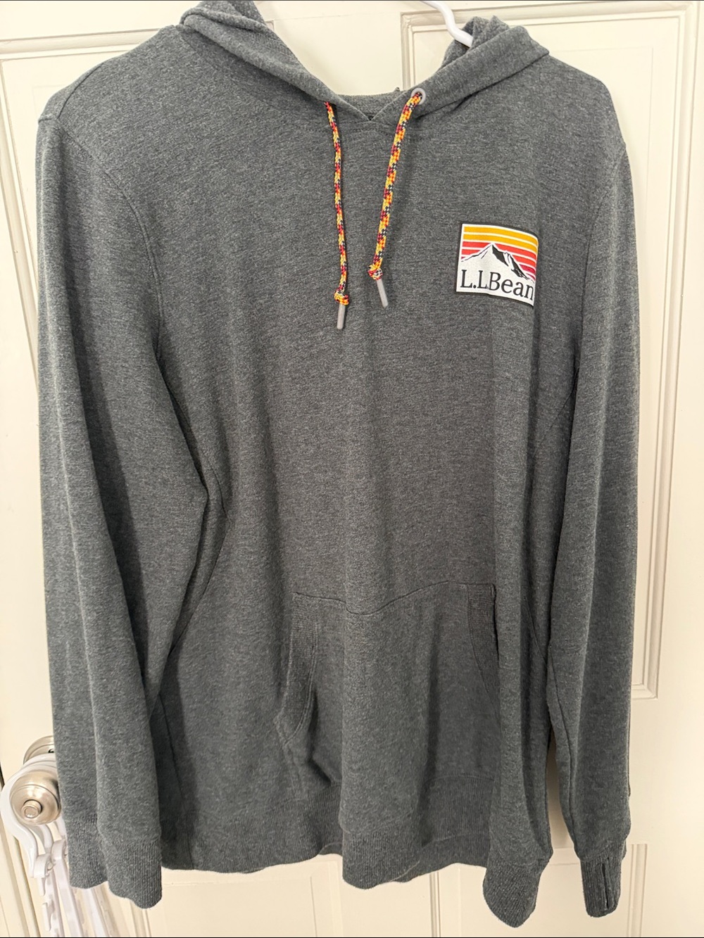 L.L. Bean Charcoal Gray Hoodie with Multicolor Drawcord